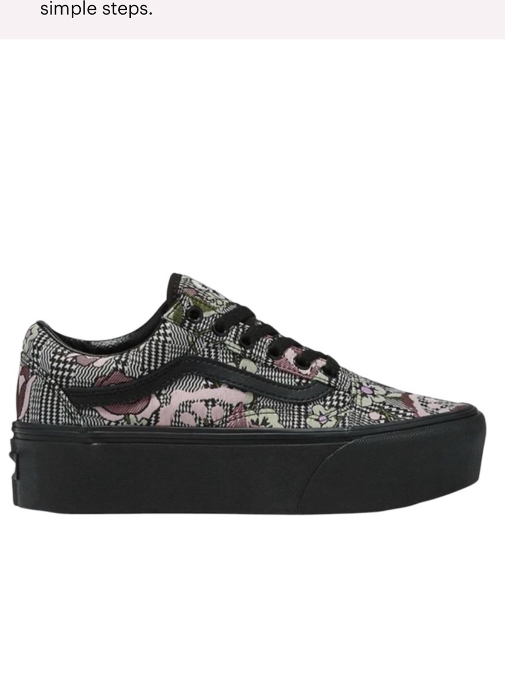 Vans Platform Sneakers Black Plaid with Pink and Green Floral